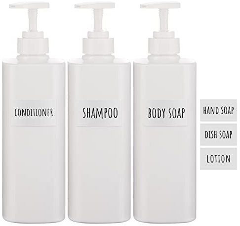 Segbeauty Dispensadores de Jabón, Juego de Dispensador de jabón de 3 Piezas de 750 ml con Bomba y Etiquetas Impermeables, Botella de jabón de Recargable de plástico para Cocina y baño, Blanco
