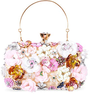 zebrum Womens Evening Clutch Bag Designer Evening Handbag,Lady Party Clutch Purse (Flower beaded-Gold)