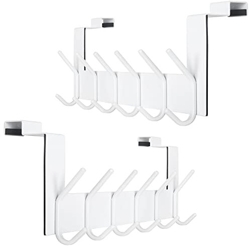 SKOLOO Lot de 2 crochets de porte à suspendre avec 6 crochets, en métal, pour porte-serviettes, manteaux, blancs