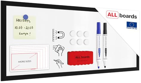 ALLboards Whiteboard Dry Erase Magnetic Surface Wooden Black Frame 30x70 cm