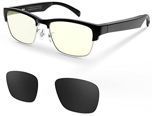 CatXQ Smart Glasses,Wireless Bluetooth,IP5 Waterproof,Bone Conduction Sound (Music&Call) for All Smart Devices, 2 Pairs of Lenses, 2 Pairs of Lenses
