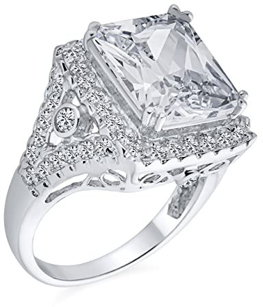 Personalisieren Art Deco Estate Style Big 7 CTW Cocktail Ring AAA CZ Rechteck Radiant Brillant Smaragd Cut Statement Verlobungsring für Frauen Seitenstein .925 Sterling Silber Anpassbar