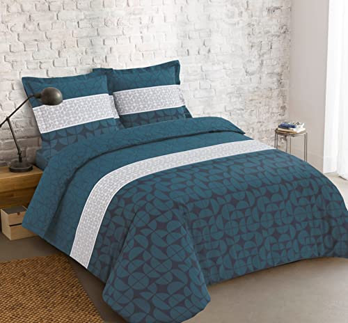 Vision - Parure Housse de Couette Basile - Housse de Couette 260x240cm avec 2 taies Assorties 65x65cm - 100% Coton