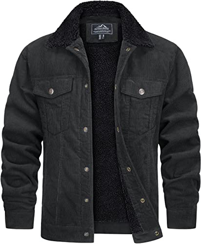 TACVASEN Herren Gefütterte Cordjacke Warme Übergangsjacke Winter Cargo Jacke mit weichem Komfortkragen