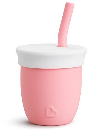 Munchkin C’est Silicone! Offener Trainingsbecher mit Strohhalm | Ideal für Kleinkinder & Babys | Trinklernbecher mit Strohhalm | Frei fließend | Ab 6 Monaten | 120 ml | Koralle