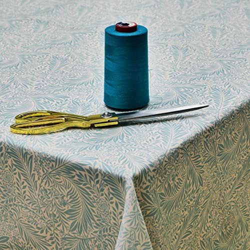 Jolee Fabrics William Morris Cotton Fabric Tablecloth | Round Table Cloth 135cm Diameter | Patterned Floral Table Cover For Dining, Kitchen & Coffee Tables (Larkspur Duck Egg)