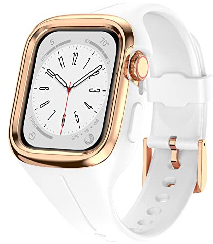 VeveXiao Correa resistente compatible con Apple Watch Band de 41mm 40mm 38mm, correa de silicona deportiva con marco de metal a prueba de golpes para mujer, iWatch Series 8 7 6 5 4 3 2 1 SE, blanco