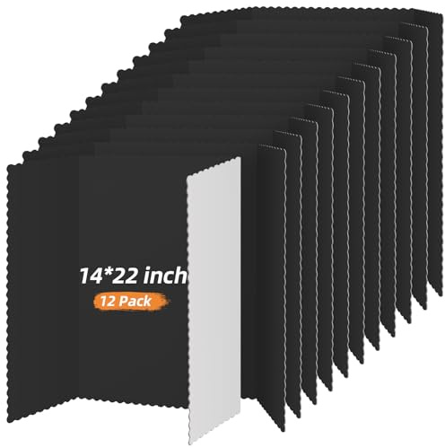 Lot de 12 tableaux d'affiche à trois volets, planche de présentation légère et pliable en carton pour projet (noir, 35,6 x 55,9 cm)