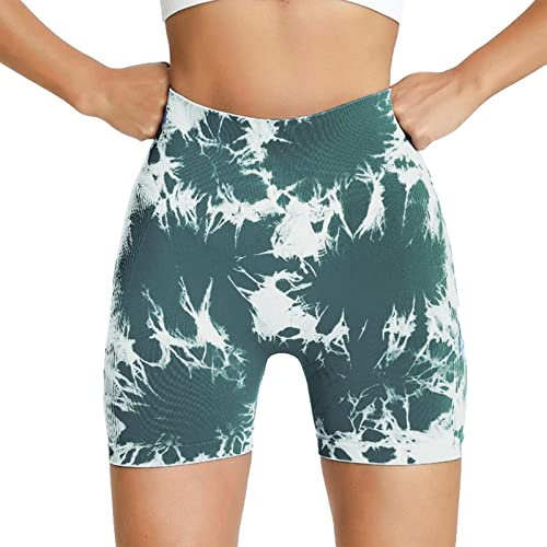Bequeme Modal Spandex Shorts mit hoher Taille, Bauchrückzug, Yoga-Shorts, Nahtlose Tie-Dye-Sportleggings für Frauen Beachvolleyball Outfit Leggings Damen High Waist 3/4 Baumwolle Sporthose Damen