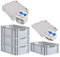 PROREGAL SuperSparSet 4x Eurobox NextGen Grip mit Scharnierdeckel und blauen Schiebeschnappverschlüssen, HxBxT 22x40x60cm, 44 L, Grau, Griffe offen, Eurobehälter, Transportbox
