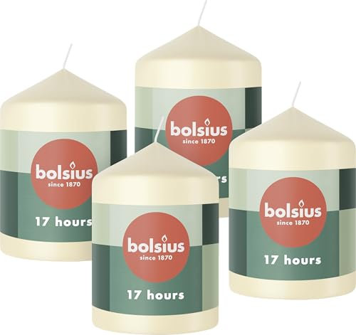 Bolsius Candele a colonna - color avorio - confezione da 4-8 x 6 cm - lunga durata di 17 ore - inodore - cera vegana naturale - senza olio di palma