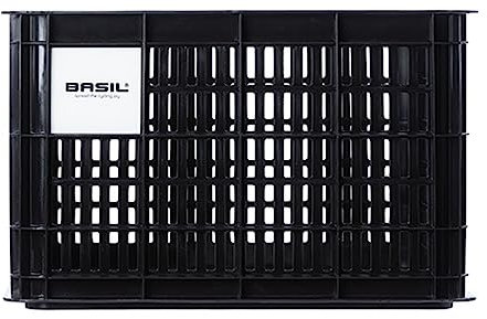 Basil Frontkorb Crate M Plastic, Kapazität: 29,5 l, Frontladerträger, geeignet für Mik, Adapterplatte und Befestigung, enthalten, 95% recyceltes Material Coprisella, Schwarz, Einheitsgröße