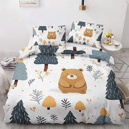 GEDAEUBA Bettwäsche 135x200 Bär - Kinder Waldtiere Bettbezug 135 x 200 2er Set, Wendebettwäsche und Kissenbezug 80x80, Weiche & Angenehme & Atmungsaktive Mikrofaser Bettwäsche-Sets mit Reißverschluss
