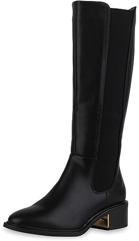 VAN HILL Damen Klassische Stiefel Blockabsatz Basic Klassisch Schuhe 840543 213095 Schwarz 40
