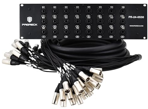 PRORECK Câble répartiteur XLR TRS XLR à montage en rack, convient pour live, enregistrement, scène, studio (1,5 m x 9,1 m - 24 canaux) PR-24-0530