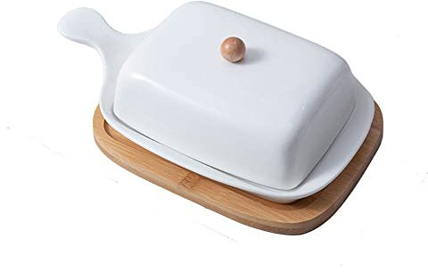 Beurrier Plateau de beurre avec poignée Plateau en céramique Plat de beurre rectangulaire simple avec couvercle Récipient à beurre