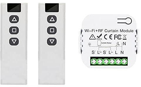 Sxdluzi Tuya Smart Life WiFi 433Mhz Interruptor de Cortina Ciega con Mando a Distancia RF para Control de Persiana Enrollable EléCtrica, 2RC 1RE