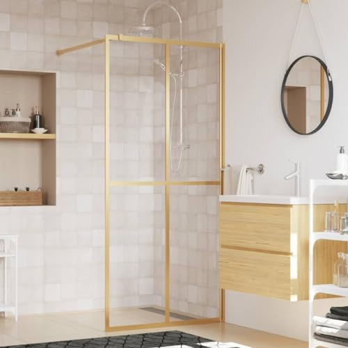 HEYBB Mampara Puerta de Ducha Vidrio Transparente ESG Dorado 90x195cm Puerta Corredera Cristal