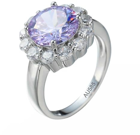 Epinki Hochzeitsring 14K 585 Weißgold, Blume Verlobungsring mit Amethyst Lila, Au585 Gold Ring Echt Schmuck, Gr.53 (16.9)