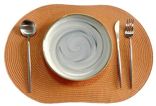 Ueiwffzo 30 * 45cm Oval Platzsets 4er Set Abwaschbar Hitzebeständig Gewebte Tischsets rutschfest Platzdeckchen für Küche, Party, Hochzeit, Weihnachten (Orange)