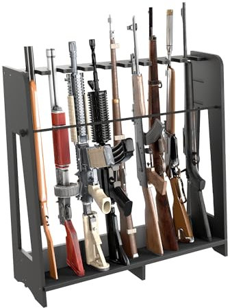 Prometis Support pour armes d'intérieur - Base autoportante en bois - Support de fusil de chasse vertical et support de présentation avec corde de protection - Hauteur réglable jusqu'à 9