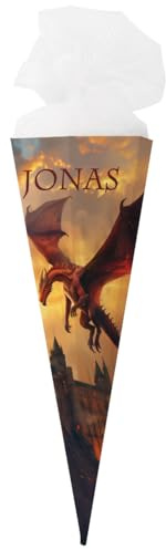 Striefchen® bedruckte Schultüte für Jungen mit verschiedenen Motiven zur Auswahl, 2 Größen, personalisiert mit Wunschname (Feuerspucker Drache 80 cm)