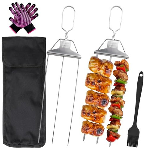 Brochetas de Barbacoa de Acero Inoxidable,2 Piezas Brochetas de Parrilla de 3 Vías,Pinchos para Barbacoa Reutilizables,Pinchos Barbacoa,Accesorio De Barbacoa para carne, verduras, frutas
