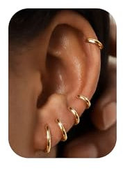 FIOROYAL 5Paar Kleine Creolen Silber Gold für Damen Mädchen 14K Vergoldet Creolen Gold Ohrringe Set Hypoallergen Cartilage Daith Helix Piercings Ohrringe für Mehrere Piercings 6/7/8/9/10MM G