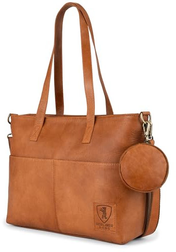 Berliner Bags Vintage Arbeitstasche Julia, Große Umhängetasche aus Leder, Schultertasche mit 14 Laptopfach, Handtasche für Damen - Braun