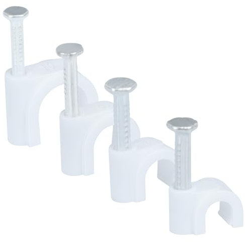 LeMotech 400 Stück Kabelklemmen 5/6/8/10mm Runde Kabelhalter Mit Eingestecktem Nagel Halterungen Kabelbefestigung Für Starkstromkabel Ethernet-Kabel Lautsprecherkabel, Weiß