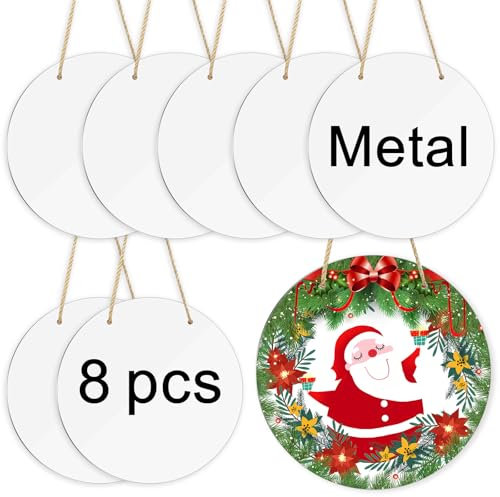 8 pcs sublimation door hanger blanks,10 inch metal circle Unfinished Blank Sign Door Hanger,sublimation sign blanks,sublimation ornament blanks decorative door hanger