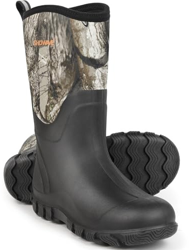 Showave Klassische Gummistiefel für Herren, wasserdicht, Regenstiefel, isoliert, Neoprenstiefel, Schlammstiefel für Landwirtschaft, Jagd, Gartenarbeit, Hof, Arbeit