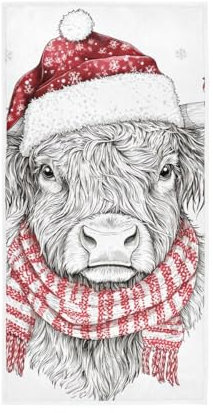 GAIREG Highland Cattle Serviette de toilette Motif Noël Serviettes décoratives pour les mains, le visage, les cheveux, le yoga, la cuisine, le bain, 38,1 x 76,2 cm