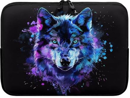 TSOVTHRID Blu Viola Modello Lupo 10 Pollici Nero Laptop Sleeve Borsa Portatile Computer Tablet Custodia Notebook Cover