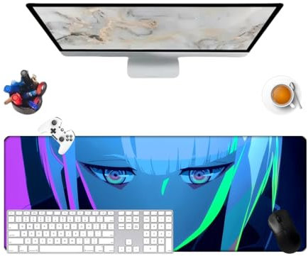 Cyberpunk Edgerunners Lucyna Tapis de Souris Anime Gamer Dessous de Bureau Déco, 800 x 300 x 3mm Tapis de Souris de Jeu imperméable et Base en Caoutchouc Antidérapant Surface