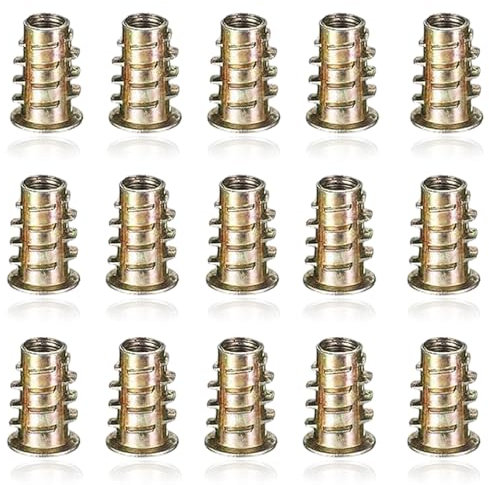 15 Pcs Threaded Inserts for Wood, M8 (8mm) X 25mm Hex Socket Nuts Threaded Insert, Flanged Type D Nut, Zinc Alloy Hex Drive Head Nut for Wood Furniture