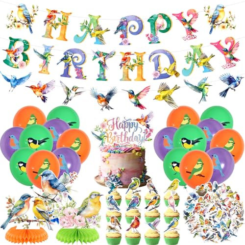 Vogel Geburtstag Dekoration, umfasst alles Gute zum Geburtstag Banner, Cake Toppers, Vogel Aufkleber, Luftballons, Wabe Mittelstücke, für Vogel-Thema Baby-Dusche Party Supplies