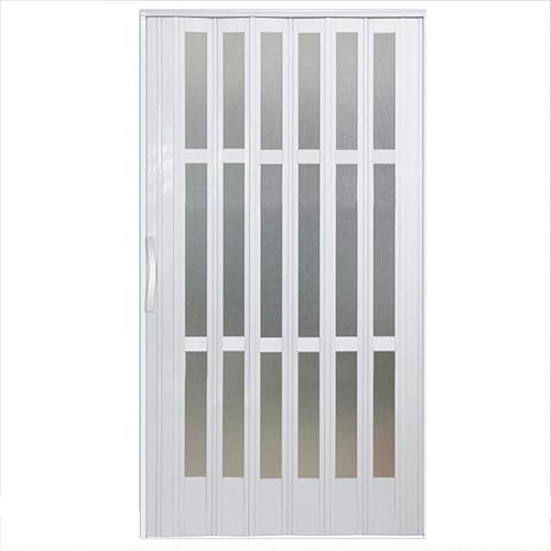 HAIXHX FalttüR Akkordeon-Innentür, versenkbare Aluminium-Falttür mit Acrylgläsern, weiße Mehrfach-Innentüren für Schlafzimmer und Badezimmer, inklusive Montagematerial(57x80in(144.8x203.2cm))