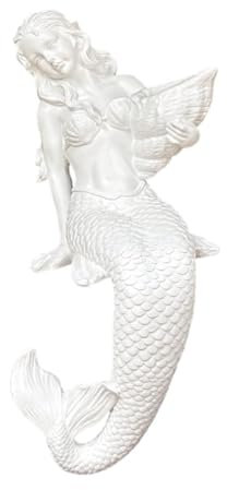KESOTO Meerjungfrau Gartenfigur Aus Kunstharz, 50,8 cm Hoch, für Außenbereich Und Dekoration, Weiß