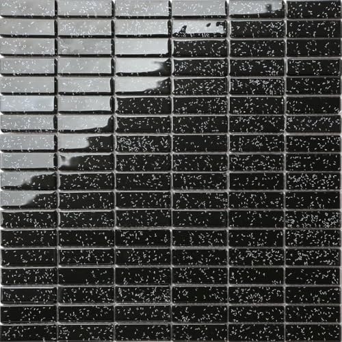 Mosaic Tile Sheet Black Glitter Rectangle Glass (MT0010)