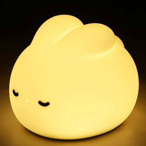 Zaxiva Niedliches Hasenlampe für Kinder, 3-stufig Dimmbares Nachtlicht Touch mit Timer,USB Wiederaufladbare, Weiche Kleines Nachtlicht aus Silikon zum Stillen, Kawaii-Zimmerdeko für Studentenwohnheime