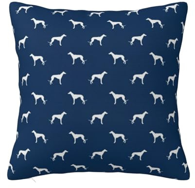 Marineblaue Windhund-Hundesilhouette, Doppelseitiger Druck, Kissenbezug mit verstecktem Reißverschluss, Kissenbezug, dekorativer Kissenbezug, weicher Polyester-Kissenbezug, 50x50 cm