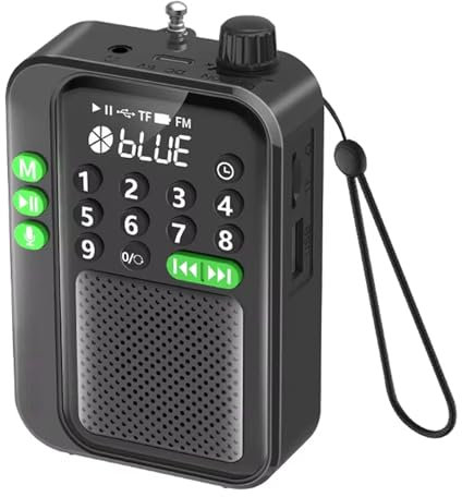 Radio FM portátil de bolsillo, altavoz Bluetooth inalámbrico pequeño con pantalla LED, grabación, temporizador de sueño, compatible con tarjeta TF, disco USB, reproductor de MP3, altavoz recargable de