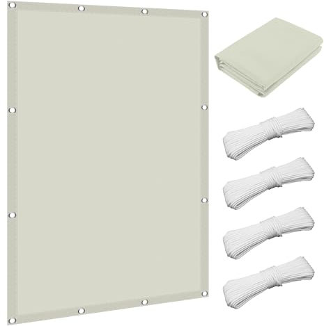 Voile d'ombrage Étanche 210 x 520 cm Rayons UV à 98% Parasols & Voiles d'ombrage avec Oeillets Cordons pour Jardin Extérieur Terrasse, Blanc cassé