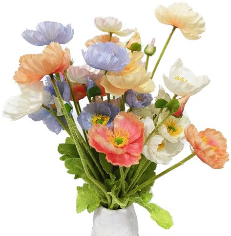 TooGet Künstliche Blumen 8Pcs Künstliche Mohnblumen Blume Seide für Home Office Hochzeit im Freien und Patio Rasen Garten Dekor, Höhe 60cm für Gemischte Farben