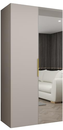 MEBLE KRYSPOL - Kleiderschrank mit Spiegel - Drehtürenschrank - Schrank 100x202x52cm - Garderobenschrank Schlafzimmer, Flur, Jugendzimmer - Farbe Kaschmir, Griff Gold - Marbella 2 100