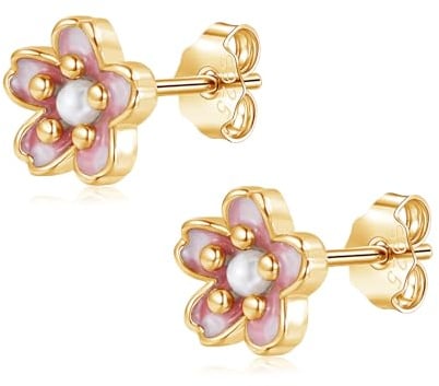 Lynizo Ohrstecker Silber 925, 925 Sterling Silber Blumen Stecker Ohrringe | Hypoallergene Gänseblümchen/Kirschblüten Ohrstecker für Damen, Klein Schlafen Knorpel Ohr Stecker, Süß Schmuck für Mädchen