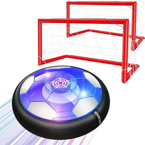 Ancesfun Air Power Football Set mit 2 Tore, Wiederaufladbar Hover Ball Indoor Outdoor Air Fußball mit LED Beleuchtung Fussball und Schaum Stoßstangen, Perfekt für Kinder Geschenkeab 3+ Jahren