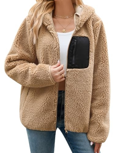 RITOSTA Fleecejacke Damen Winter Teddyjacke mit Kapuze Teddyfleece | Warme Herbstjacke Winterjacke Sherpa Damen-Jacken Zipper Hoodie Mantel Outdoor Plüschjacke mit Taschen