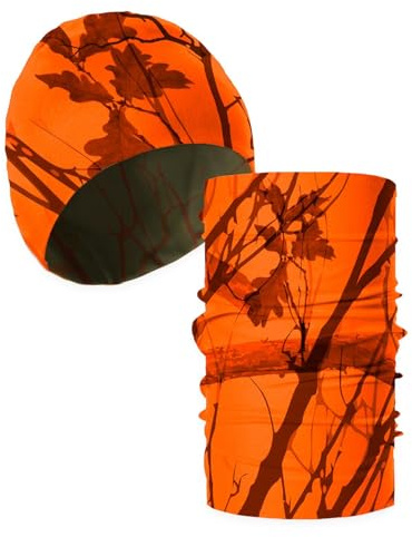 Jagdmütze & Buff Schlauchschal Camo – Waldtarn & Signal Orange | Jäger | Waldtarn & Signal Orange Camo | Multifunktionstuch | Hunting Hat | Balaclava Jäger Herren Damen Geschenke